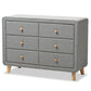 Jonesy Mid-Century Grey Fabric Upholstered 6-Drawer Dresser FredCo