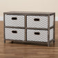 Jorah Modern and Contemporary Grey and White Fabric Upholstered Greywashed Wood 4-Basket Storage Unit FredCo