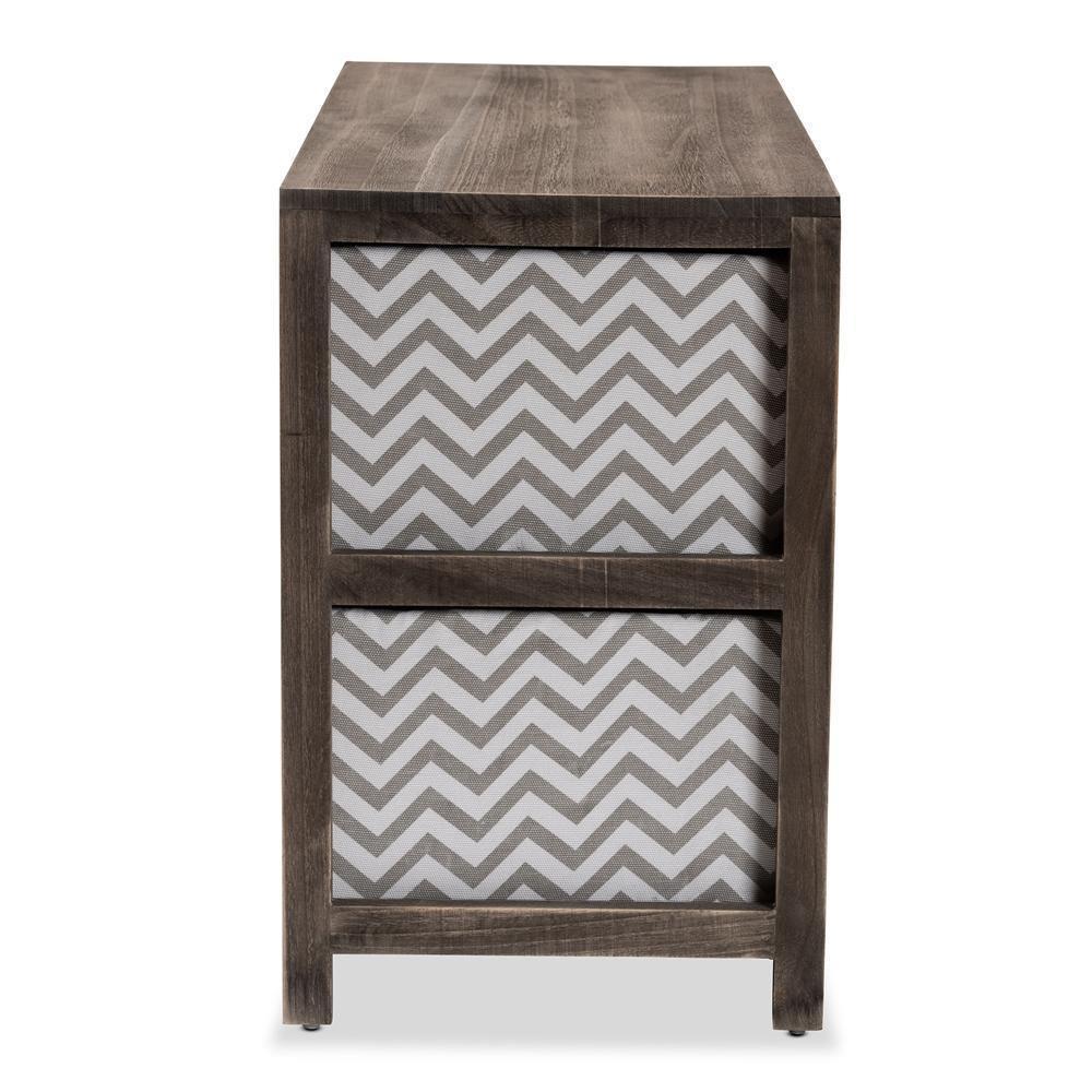 Jorah Modern and Contemporary Grey and White Fabric Upholstered Greywashed Wood 4-Basket Storage Unit FredCo