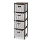 Jorah Modern and Contemporary Grey and White Fabric Upholstered Greywashed Wood 4-Basket Tallboy Storage Unit FredCo
