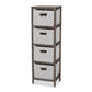 Jorah Modern and Contemporary Grey and White Fabric Upholstered Greywashed Wood 4-Basket Tallboy Storage Unit FredCo