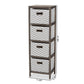 Jorah Modern and Contemporary Grey and White Fabric Upholstered Greywashed Wood 4-Basket Tallboy Storage Unit FredCo