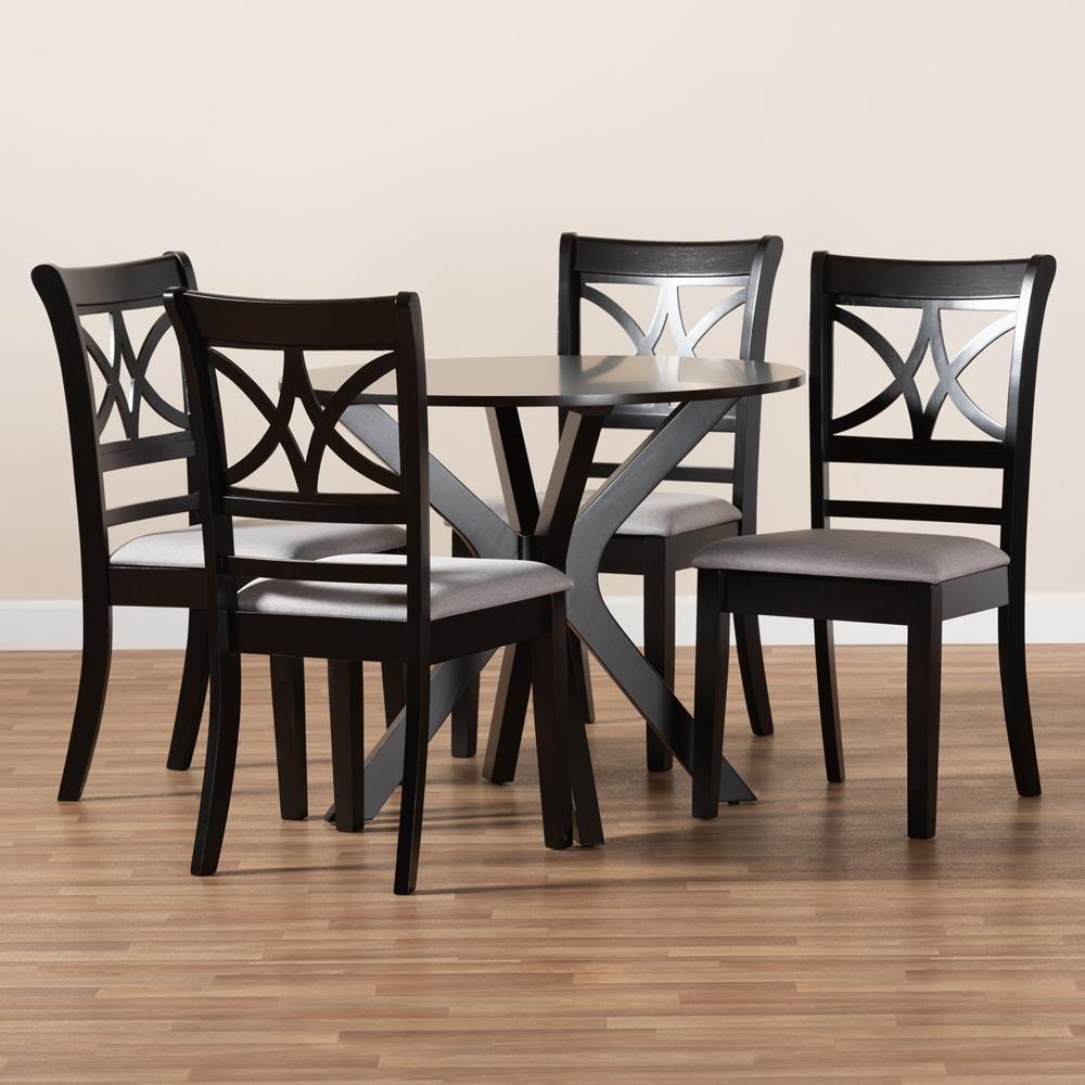Julia Modern and Contemporary Grey Fabric Upholstered and Dark Brown Finished Wood 5-Piece Dining Set FredCo
