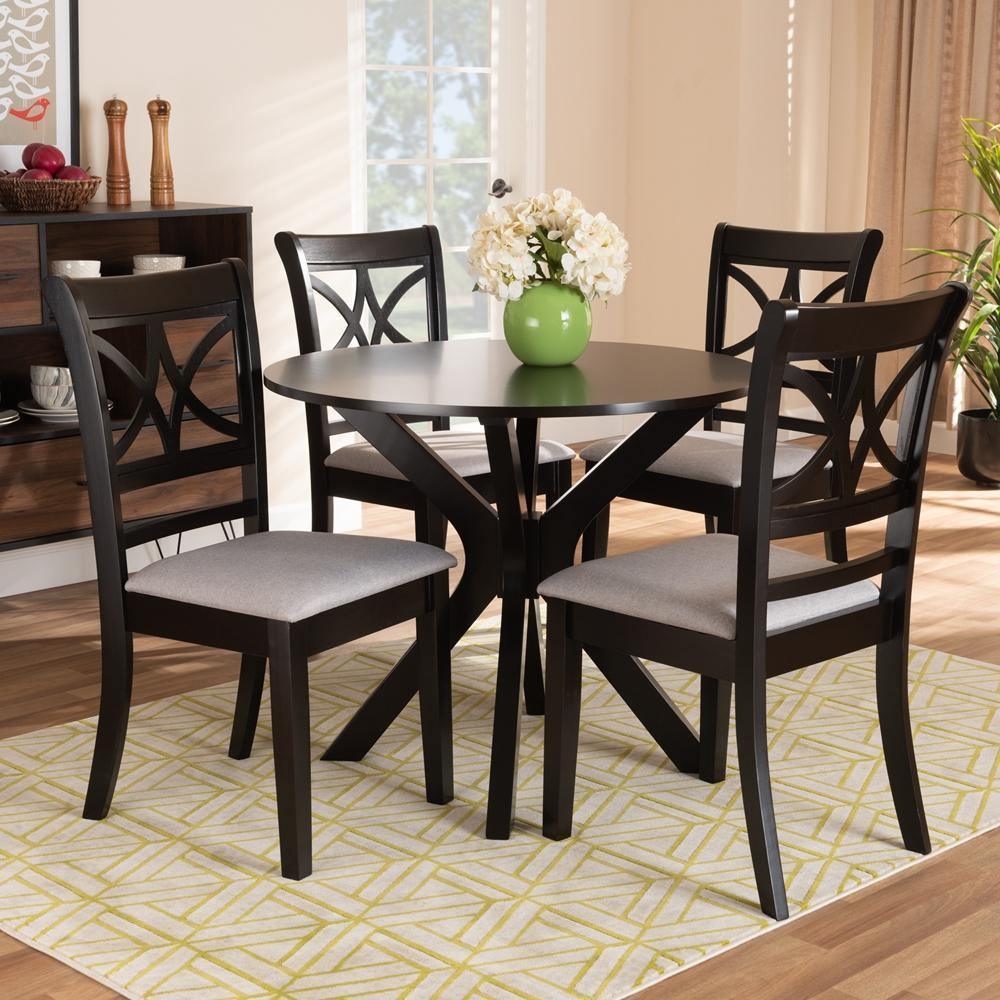 Julia Modern and Contemporary Grey Fabric Upholstered and Dark Brown Finished Wood 5-Piece Dining Set FredCo