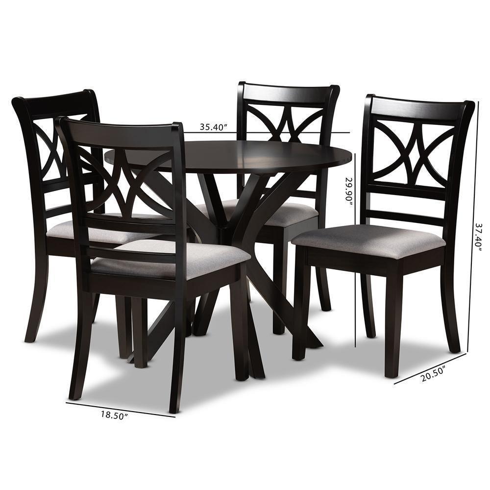 Julia Modern and Contemporary Grey Fabric Upholstered and Dark Brown Finished Wood 5-Piece Dining Set FredCo
