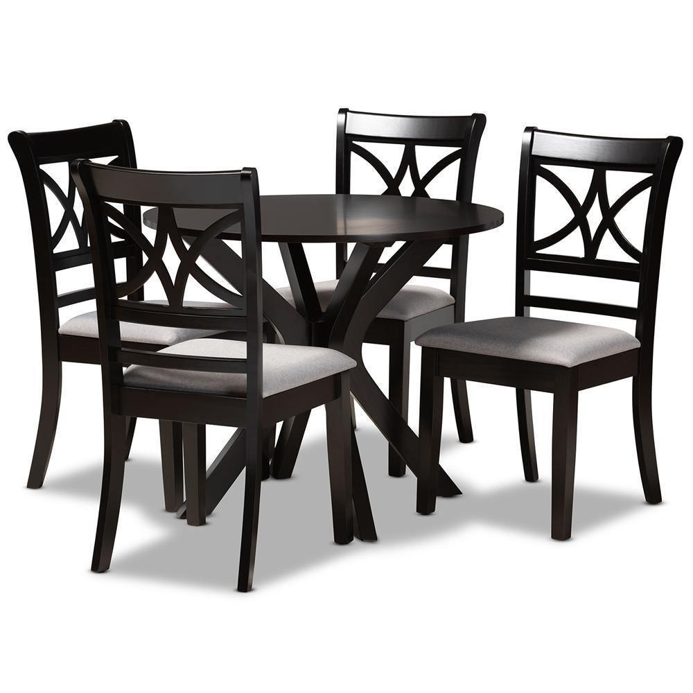 Julia Modern and Contemporary Grey Fabric Upholstered and Dark Brown Finished Wood 5-Piece Dining Set FredCo