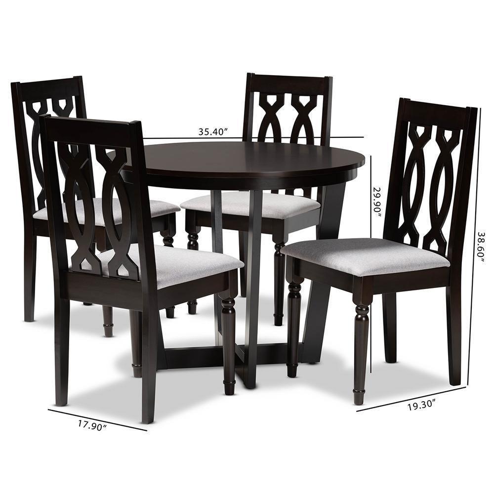 Julie Modern and Contemporary Grey Fabric Upholstered and Dark Brown Finished Wood 5-Piece Dining Set FredCo