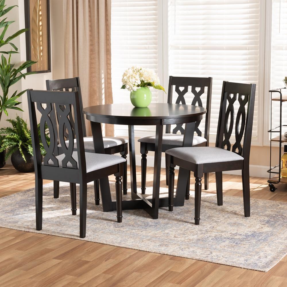 Julie Modern and Contemporary Grey Fabric Upholstered and Dark Brown Finished Wood 5-Piece Dining Set FredCo