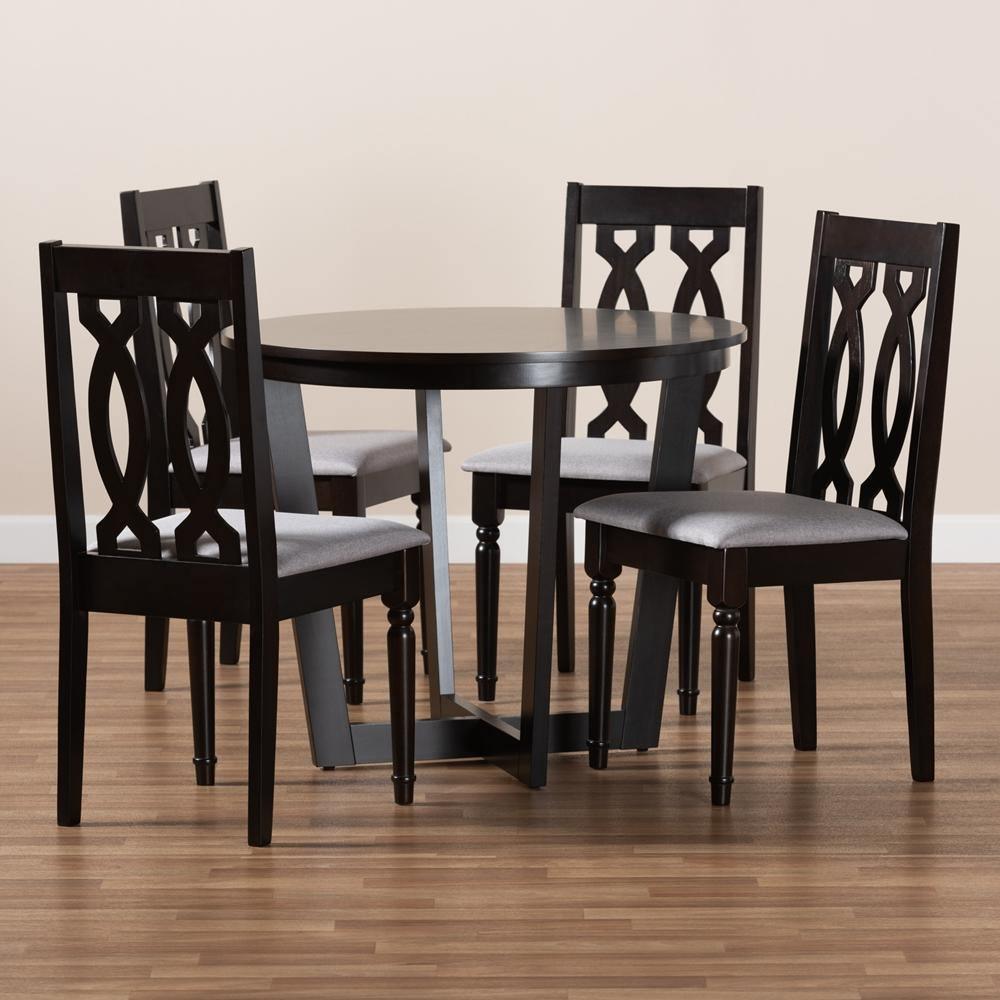 Julie Modern and Contemporary Grey Fabric Upholstered and Dark Brown Finished Wood 5-Piece Dining Set FredCo