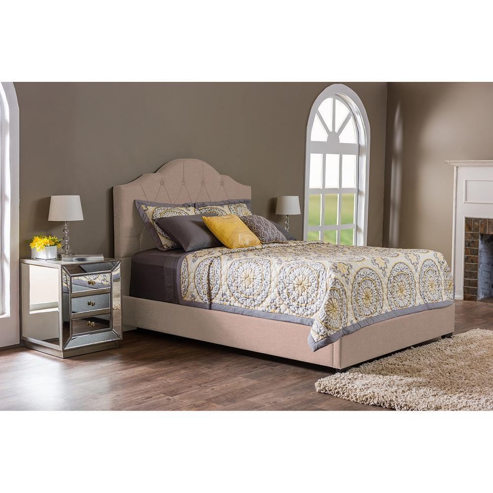 Juliet Contemporary Light Brown Tufted Fabric Upholstered King Size Bed FredCo