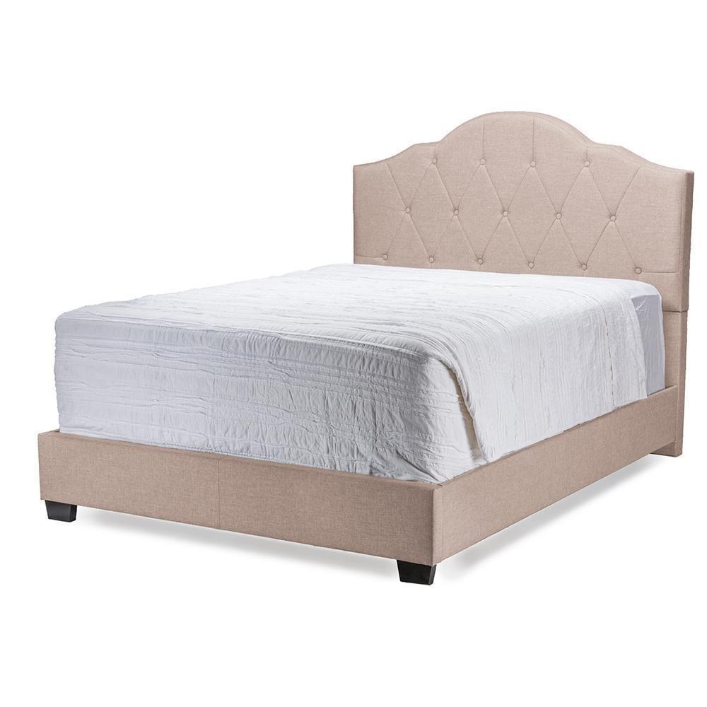Juliet Contemporary Light Brown Tufted Fabric Upholstered King Size Bed FredCo