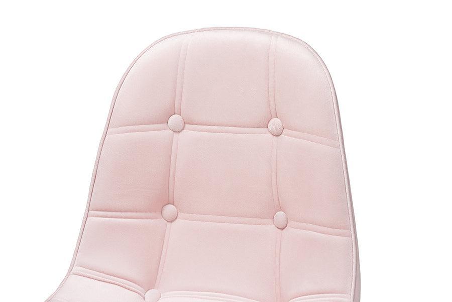 Kabira Contemporary Glam and Luxe Blush Pink Velvet Fabric and Gold Metal Swivel Office chair FredCo