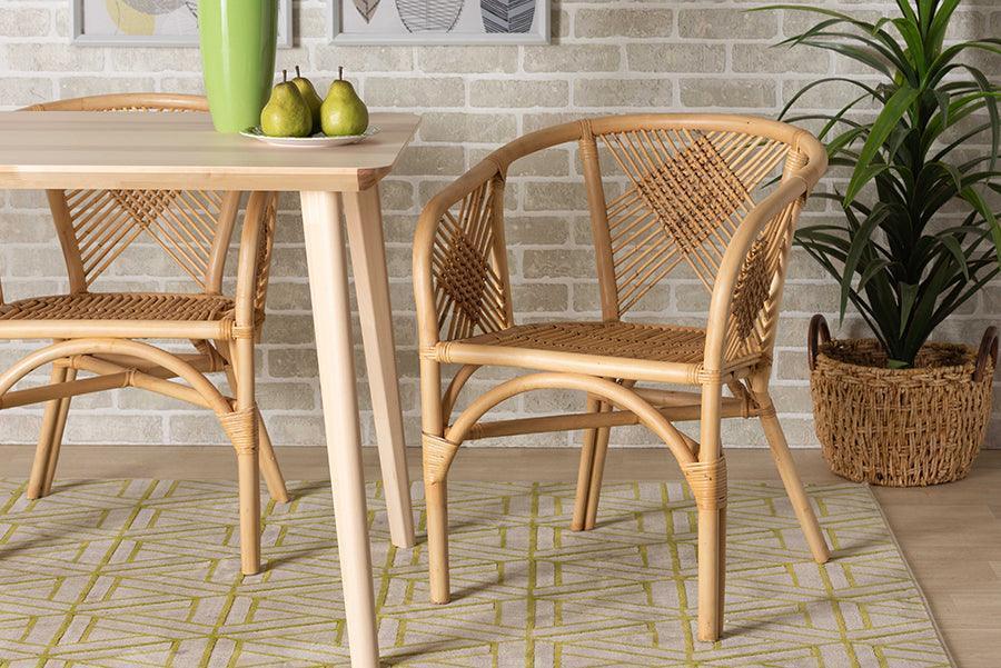 Kagama Modern Bohemian Natural Brown Rattan Dining Chair FredCo