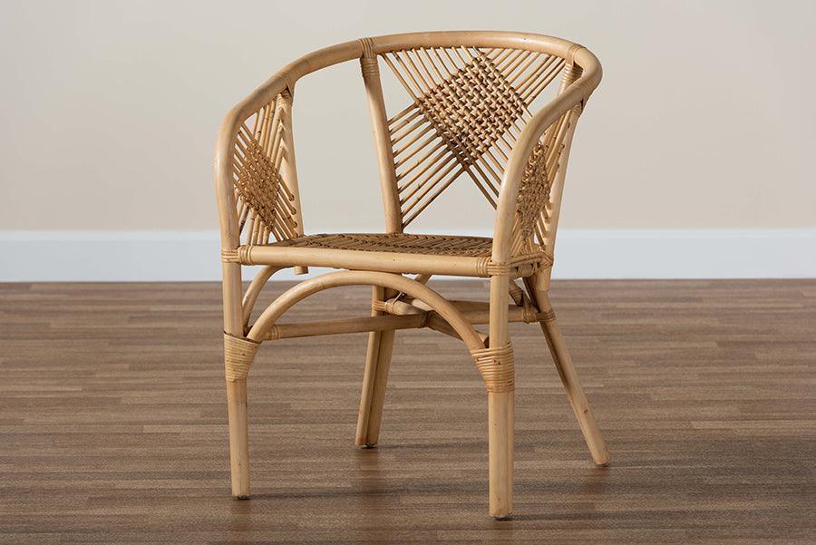 Kagama Modern Bohemian Natural Brown Rattan Dining Chair FredCo