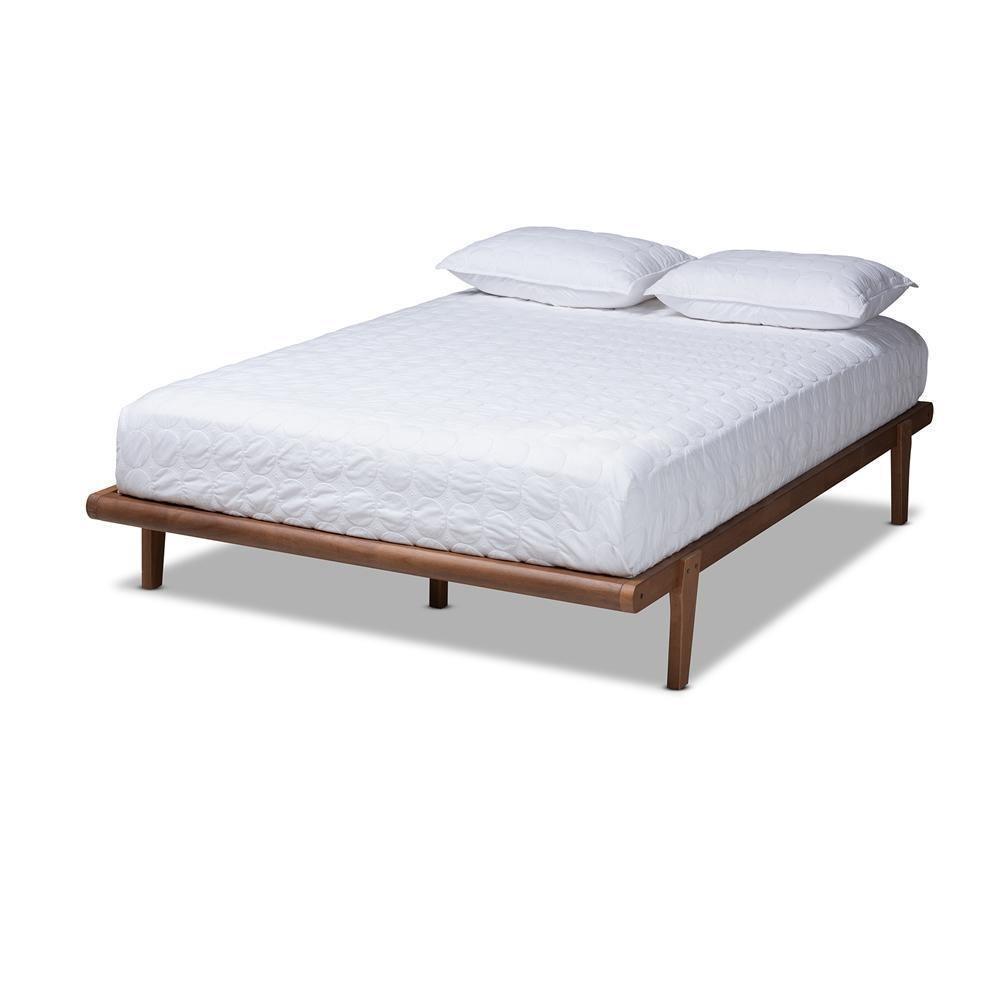 Kaia Mid-Century Modern Walnut Brown Finished Wood King Size Platform Bed Frame FredCo