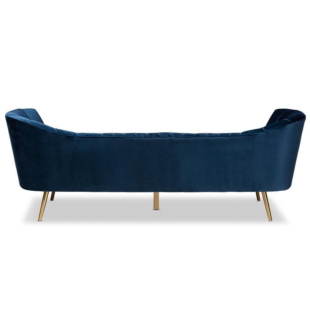 Kailyn Glam and Luxe Navy Blue Velvet Fabric Upholstered and Gold Finished Sofa FredCo