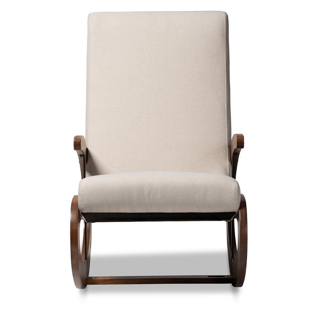 Kaira Modern and Contemporary Light Beige Fabric Upholstered and Walnut-Finished Wood Rocking Chair FredCo