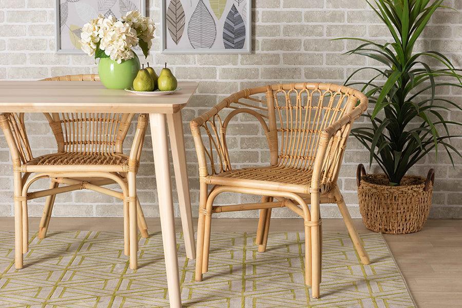 Kaka Modern Bohemian Natural Brown Rattan Dining Chair FredCo