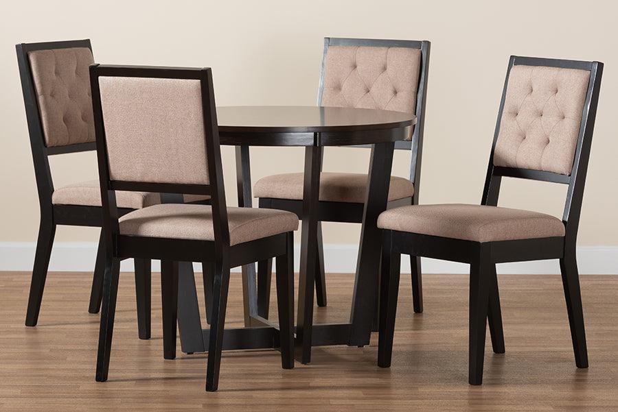 Kala Modern Beige Fabric and Dark Brown Finished Wood 5-Piece Dining Set FredCo