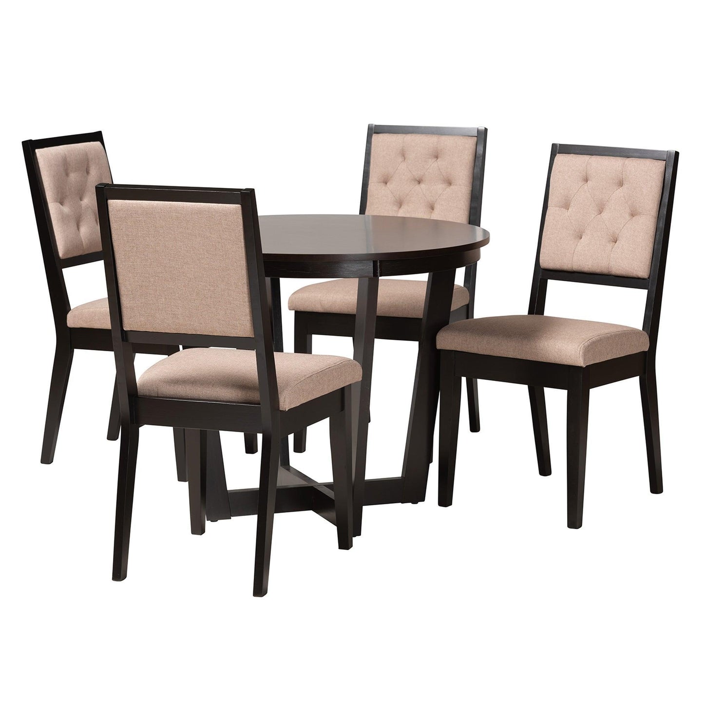 Kala Modern Beige Fabric and Dark Brown Finished Wood 5-Piece Dining Set FredCo