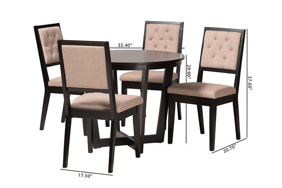Kala Modern Beige Fabric and Dark Brown Finished Wood 5-Piece Dining Set FredCo