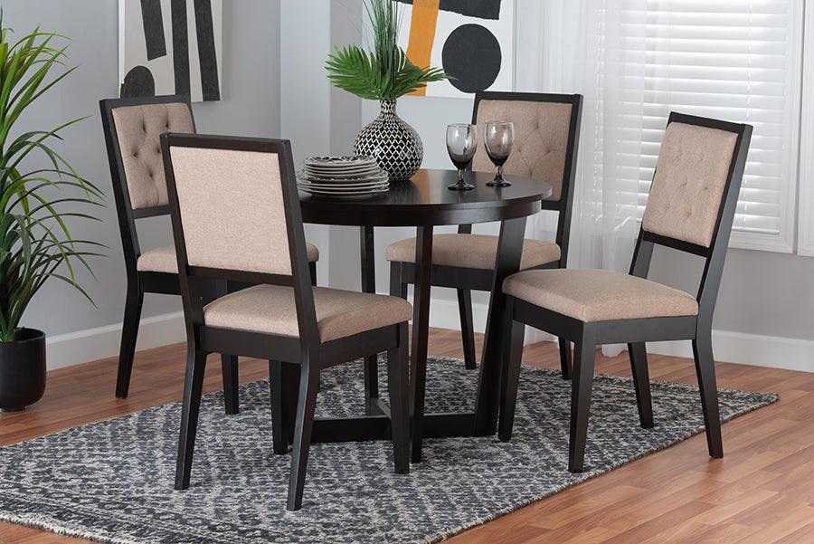 Kala Modern Beige Fabric and Dark Brown Finished Wood 5-Piece Dining Set FredCo