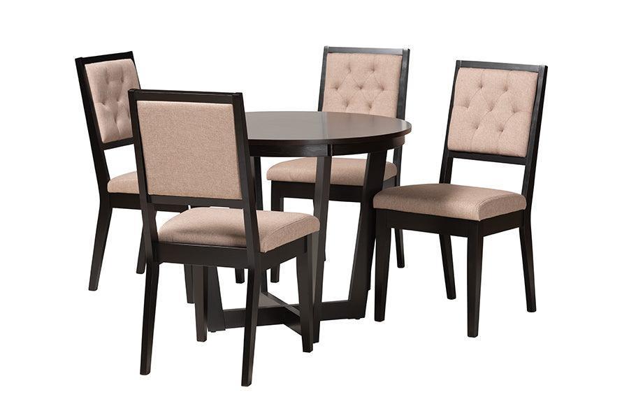 Kala Modern Beige Fabric and Dark Brown Finished Wood 5-Piece Dining Set FredCo