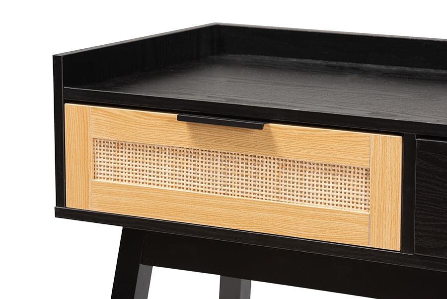 Kalani Mid-Century Modern Two-Tone Espresso Brown and Natural Brown Finished Wood 2-Drawer Console Table FredCo