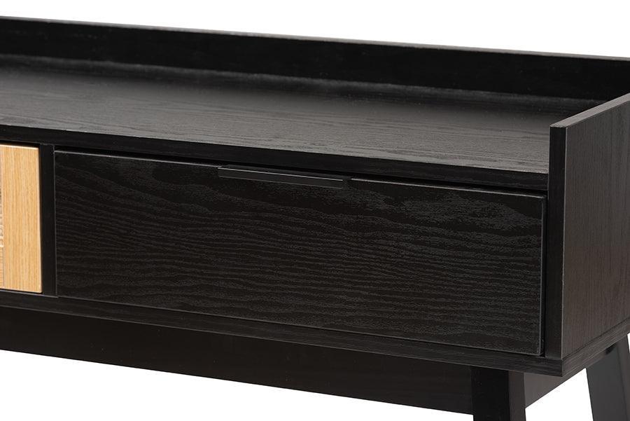 Kalani Mid-Century Modern Two-Tone Espresso Brown and Natural Brown Finished Wood 2-Drawer Console Table FredCo