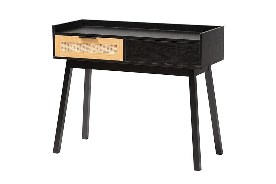 Kalani Mid-Century Modern Two-Tone Espresso Brown and Natural Brown Finished Wood 2-Drawer Console Table FredCo