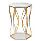 Kalena Modern and Contemporary Gold Metal End Table with Marble Tabletop FredCo