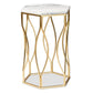 Kalena Modern and Contemporary Gold Metal End Table with Marble Tabletop FredCo