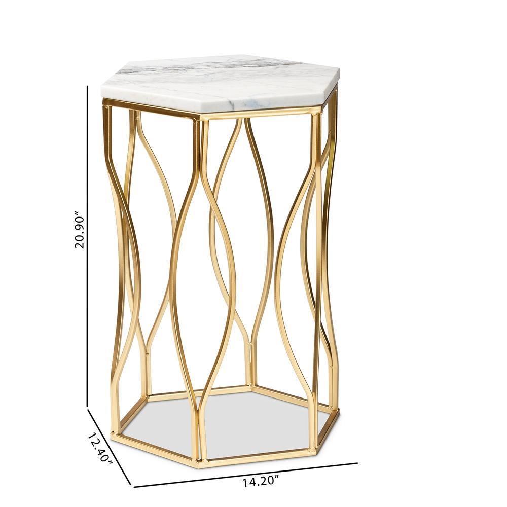 Kalena Modern and Contemporary Gold Metal End Table with Marble Tabletop FredCo
