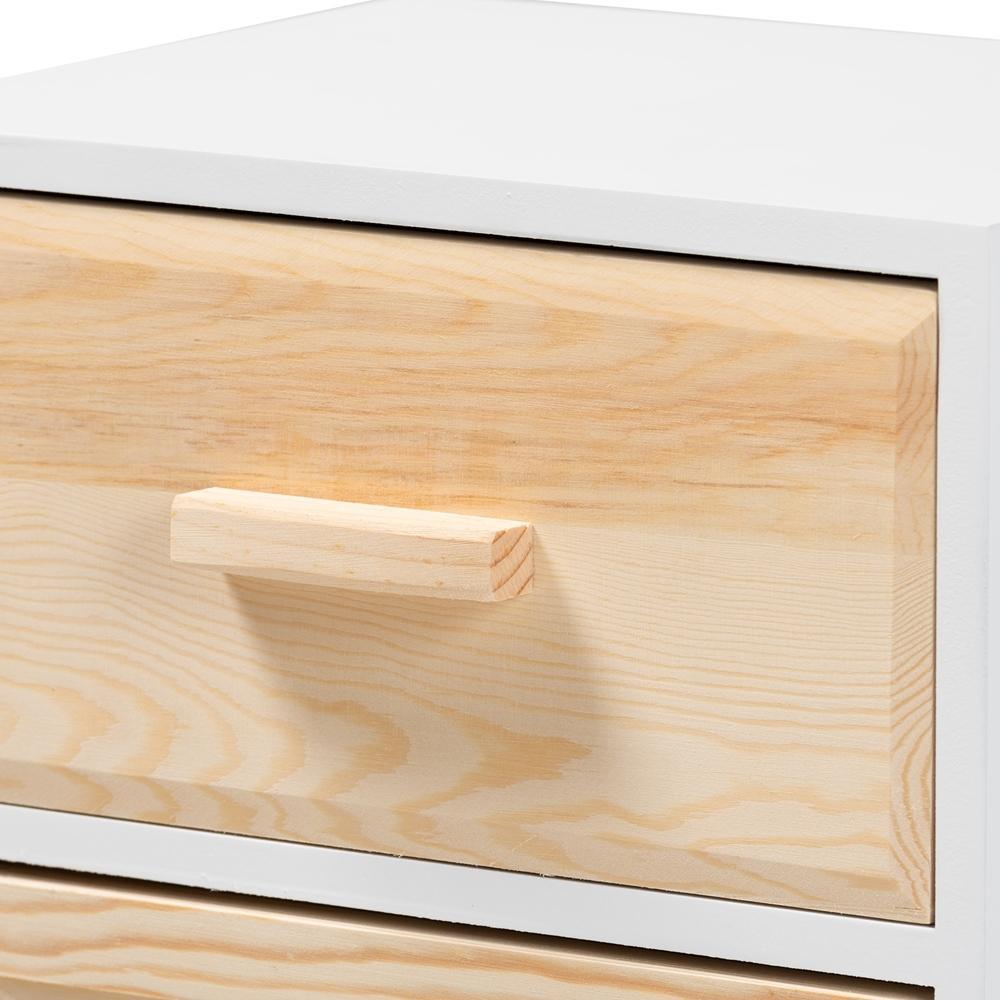 Kalida Mid-Century Modern Two-Tone White and Oak Brown Finished Wood 3-Drawer Storage Cabinet FredCo