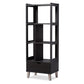 Kalien Modern and Contemporary Dark Brown Wood Leaning Bookcase with Display Shelves and One Drawer FredCo