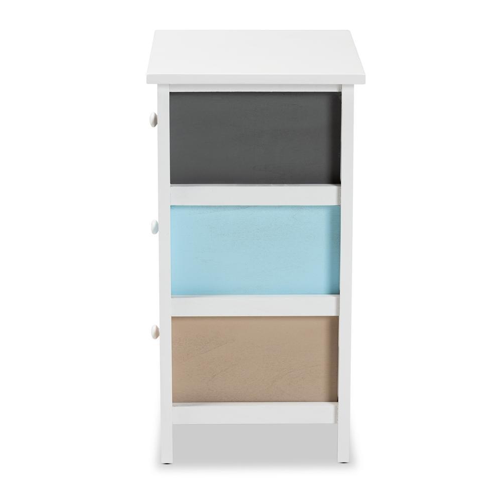 Kalila Modern and Contemporary White and Multi-Colored Finished Wood 3-Drawer Nightstand FredCo