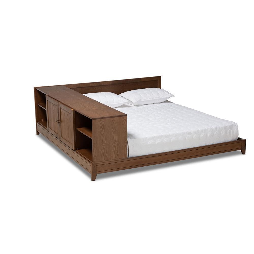 Kaori Modern and Contemporary Transitional Walnut Brown Finished Wood Queen Size Platform Storage Bed FredCo