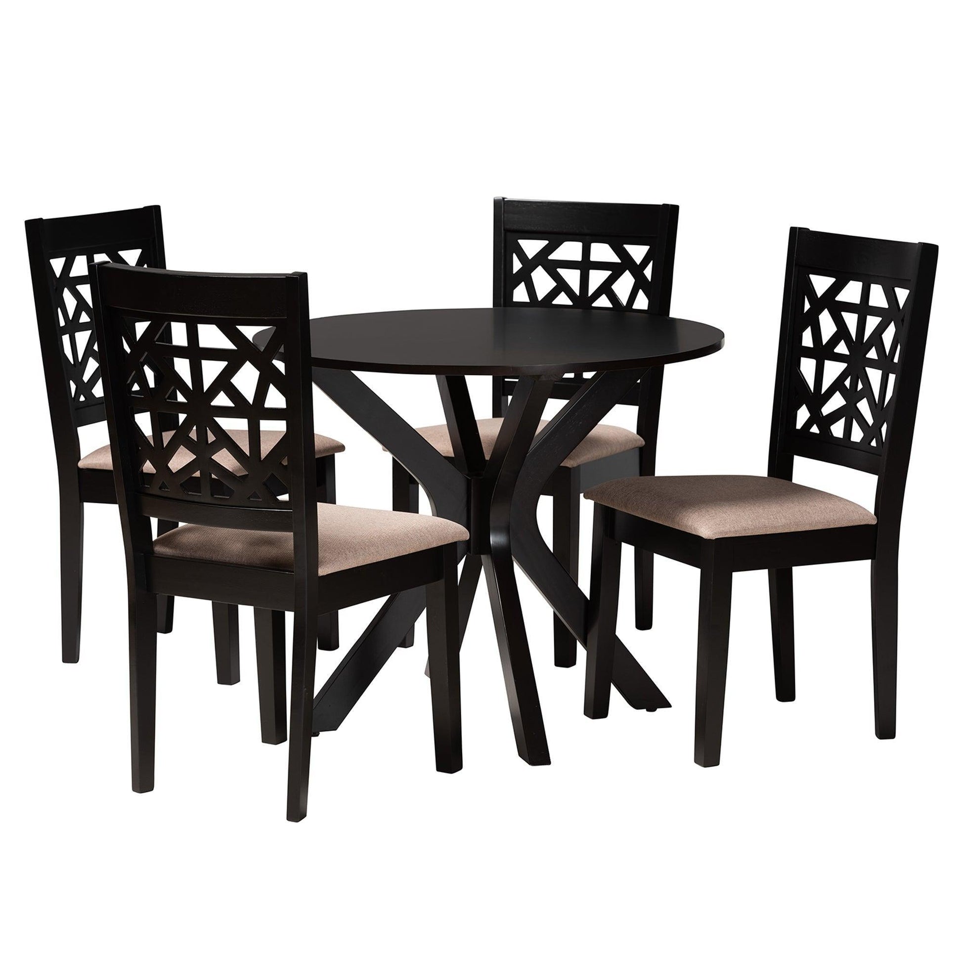 Karel Modern Beige Fabric and Espresso Brown Finished Wood 5-Piece Dining Set FredCo