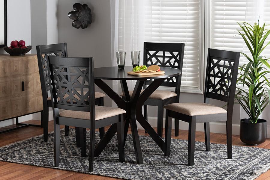 Karel Modern Beige Fabric and Espresso Brown Finished Wood 5-Piece Dining Set FredCo