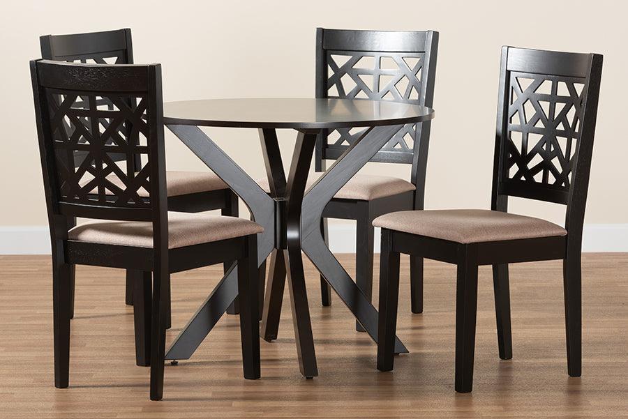 Karel Modern Beige Fabric and Espresso Brown Finished Wood 5-Piece Dining Set FredCo
