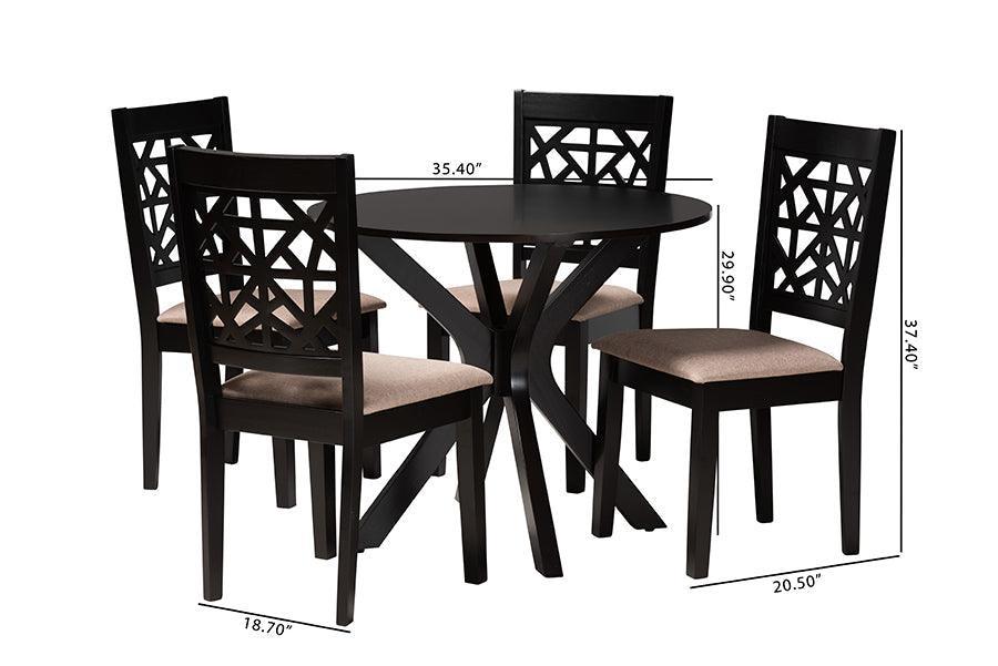 Karel Modern Beige Fabric and Espresso Brown Finished Wood 5-Piece Dining Set FredCo