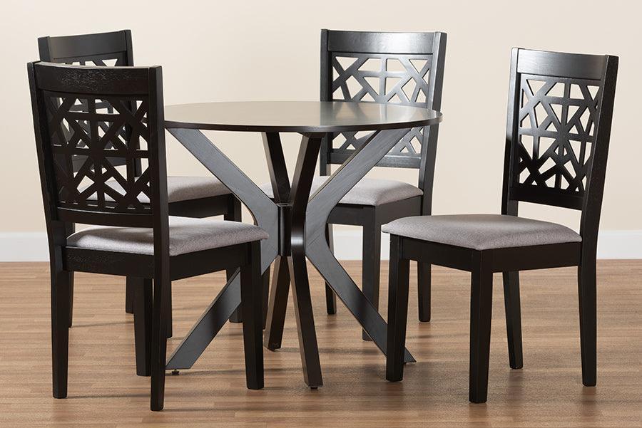 Karel Modern Grey Fabric and Espresso Brown Finished Wood 5-Piece Dining Set FredCo