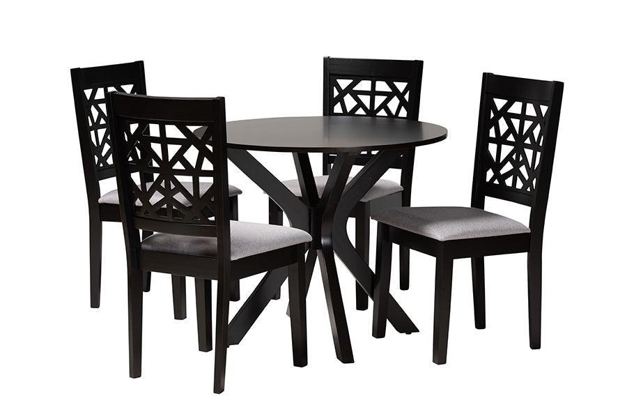 Karel Modern Grey Fabric and Espresso Brown Finished Wood 5-Piece Dining Set FredCo