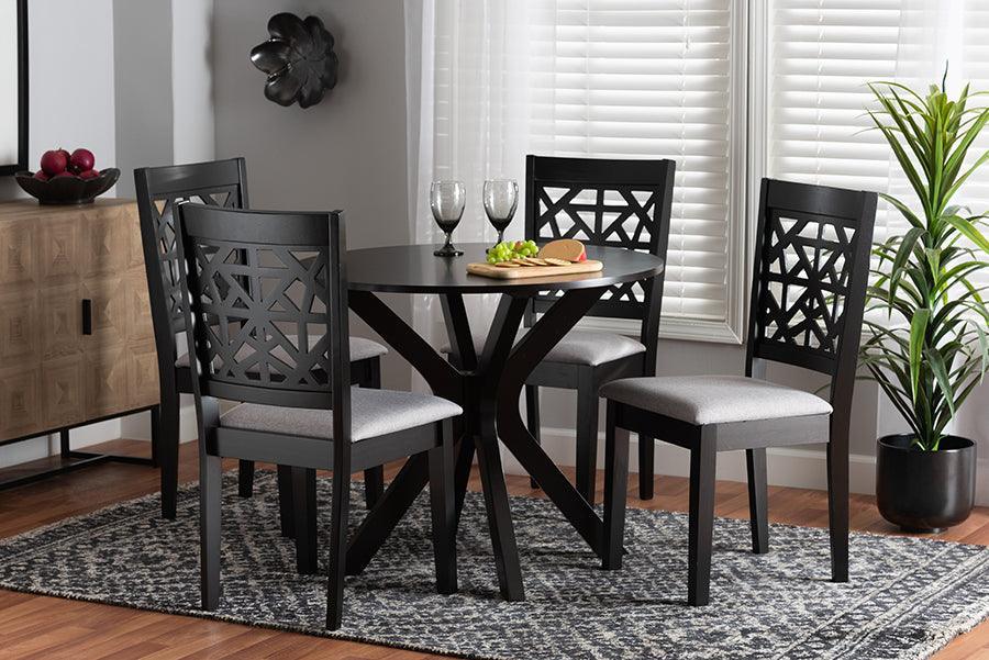 Karel Modern Grey Fabric and Espresso Brown Finished Wood 5-Piece Dining Set FredCo
