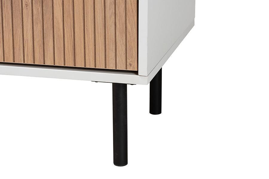 Karima Mid-Century Modern Two-Tone White and Natural Brown Finished Wood and Black Metal 5-Drawer Storage Cabinet FredCo