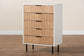 Karima Mid-Century Modern Two-Tone White and Natural Brown Finished Wood and Black Metal 5-Drawer Storage Cabinet FredCo