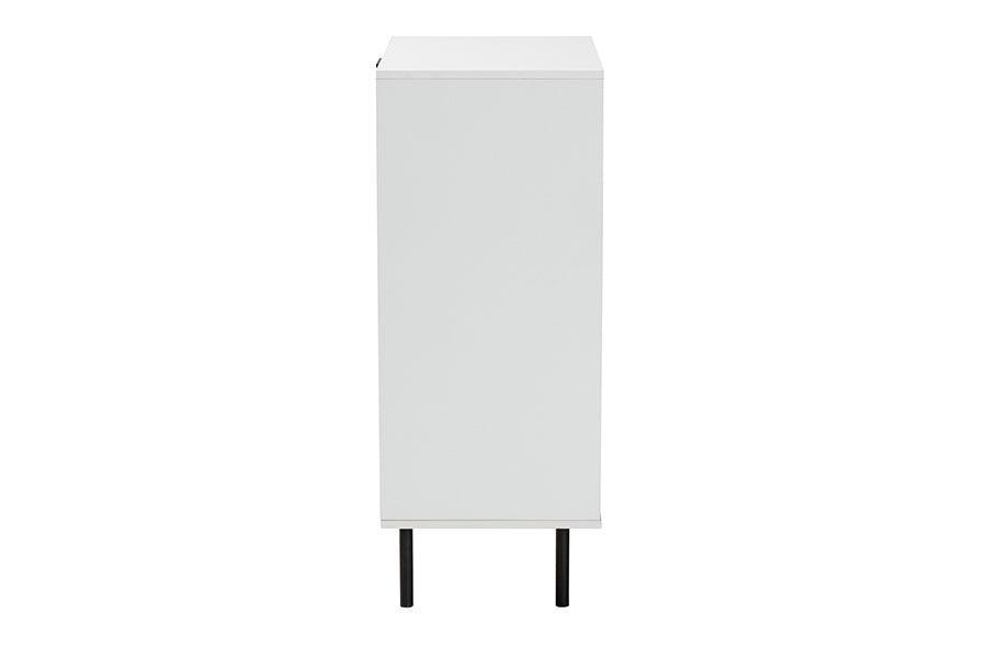 Karima Mid-Century Modern Two-Tone White and Natural Brown Finished Wood and Black Metal 5-Drawer Storage Cabinet FredCo