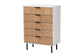 Karima Mid-Century Modern Two-Tone White and Natural Brown Finished Wood and Black Metal 5-Drawer Storage Cabinet FredCo