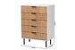Karima Mid-Century Modern Two-Tone White and Natural Brown Finished Wood and Black Metal 5-Drawer Storage Cabinet FredCo
