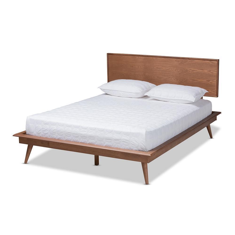 Karine Mid-Century Modern Walnut Brown Finished Wood Full Size Platform Bed FredCo